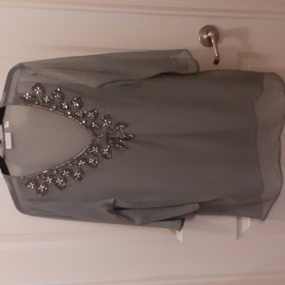 Gray Bead Embellished Sheer Cover Up / Tunic